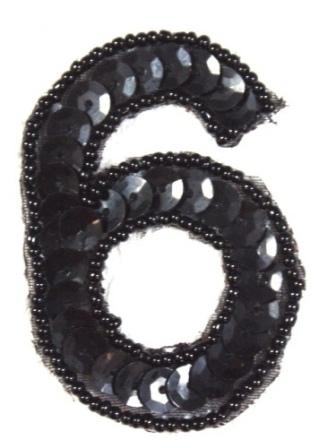 K3  Black Sequin Number ( 6 ) Applique  2.5\