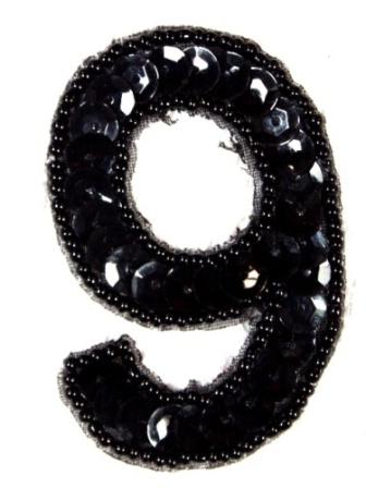 K3  Black Sequin Number ( 9 ) Applique  2.5\
