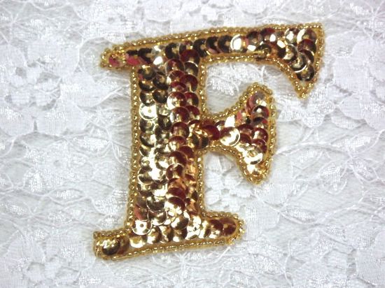0274A  Letter ( F ) Sequin Beaded Applique 2.25
