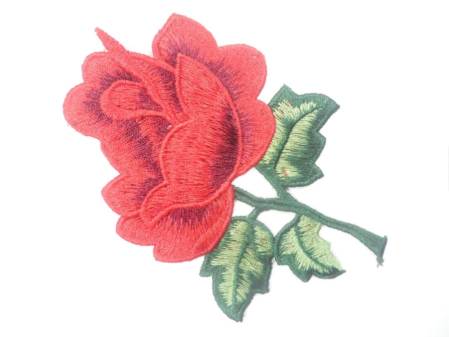 Floral Embroidered Applique Red Dance Costume Craft Patch 4.5 GB701