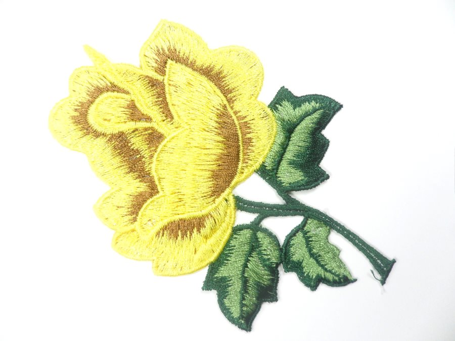 Floral Embroidered Applique Yellow Brown Dance Costume Craft Patch 4.5 GB701