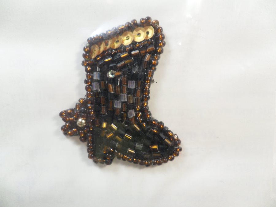 Self Adhesive Boot Sequin Applique Beaded Patch Motif Sewing Crafts Supplies 1.75 (LC1694)