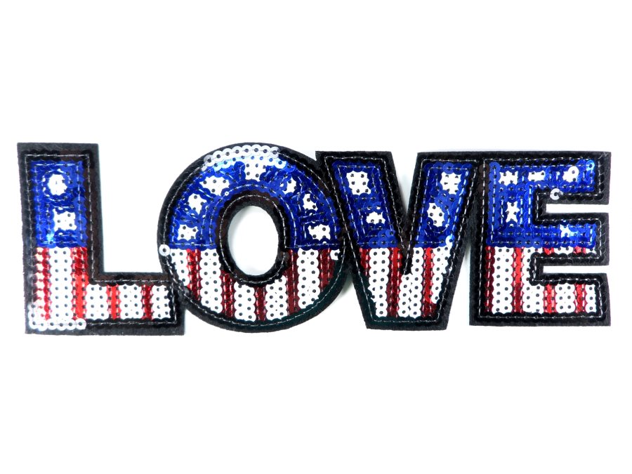 Love Applique Sequin Patriotic Red White Blue Iron On Craft Patch 9.25 GB703-pat
