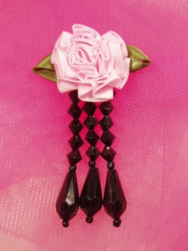 VD1  Pink Black Floral Dangle Beaded Applique 3