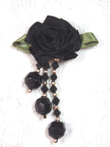 VD20  Black Floral Dangle Beaded Applique 2.5