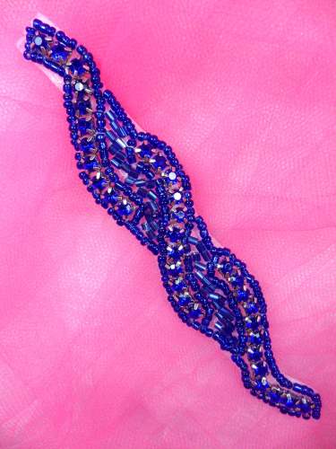 XR129 Blue Beaded Rhinestone Applique 4.75\