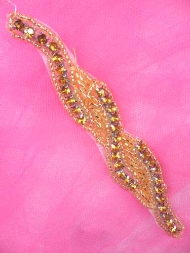 XR129 Gold Beaded Rhinestone Applique 4.75\