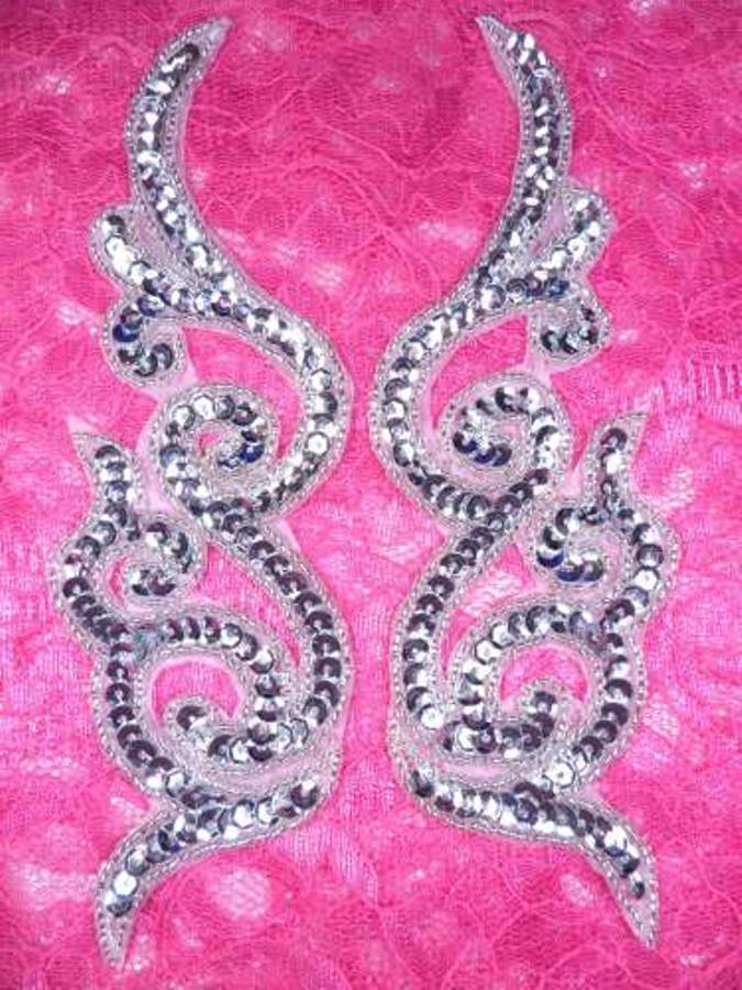 Silver Scroll Sequin Appliques Dance Costume Designer Patch 7 XR381X