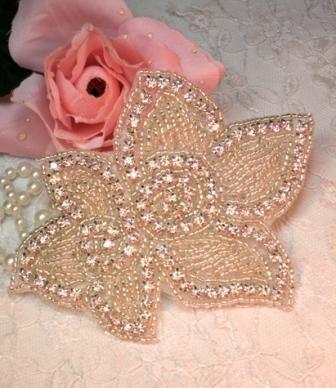 XR46  Floral Crystal Beaded Rhinestone Applique 4"