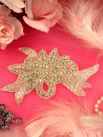 XR49 Crystal Rhinestone Applique Silver Beaded Floral  5.75