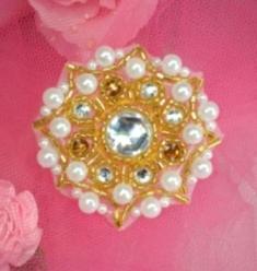 0005  Gold Jewel  Pearl Beaded Applique
