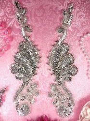 0016 Sequin Beaded Appliques Mirror Pair Silver 8.5"