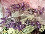 Sequin Appliques Lavender Mauve Holographic Silver Beaded Accents Mirror Pair Motifs 10" (0183X-hlvsl)
