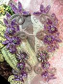 Sequin Appliques Lavender Mauve Holographic Silver Beaded Accents Mirror Pair Motifs 10" (0183X-hlvsl)