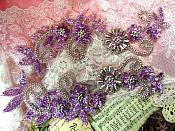 Sequin Appliques Lavender Mauve Holographic Silver Beaded Accents Mirror Pair Motifs 10" (0183X-hlvsl)