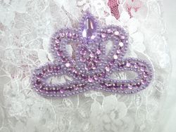 0025  Lavender Crown Jewel Rhinestone Beaded  Applique 3"