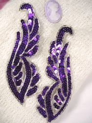 0033 Purple Silver Mirror Pair Sequin Beaded Appliques 6.25"