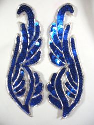 0033 Blue Mirror Pair Sequin Beaded Appliques 6.25"