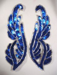 0033 Blue Mirror Pair Sequin Beaded Appliques 6.25"