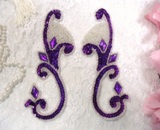 Purple Jeweled Mirror Pair  6" Sequin Beaded Appliques  0034
