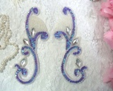Lavender Iris Jeweled Mirror Pair  6" Sequin Beaded Appliques  0034