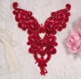 0035 Red Heart Bodice Yoke 8" Sequin Beaded Applique
