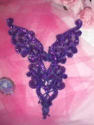 0035 Purple Heart Bodice Yoke 8" Sequin Beaded Applique