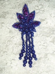 0073 Purple Leaf Dangle 3" Sequin Beaded Applique 0073