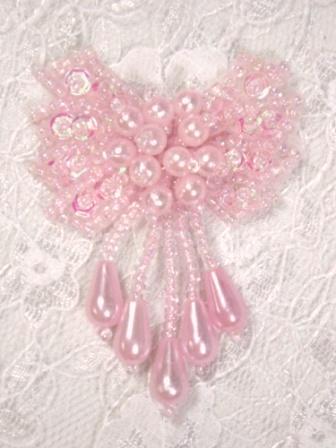 0036  Pink Bow Sequin Beaded Applique 2.5"
