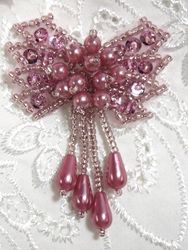 0036  Mauve Bow Sequin Beaded Applique 2.5"
