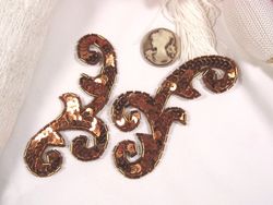 0050 Bronze Mirror Pair Sequin Beaded Appliques 4"