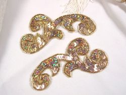 0050 Gold Holographic Mirror Pair Sequin Beaded Appliques 4"