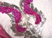 Fuchsia & Silver Bodice Beaded Sequin Applique 11" 0061