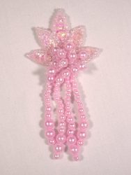 0073  Pink Leaf Dangle Sequin Beaded Applique 3"