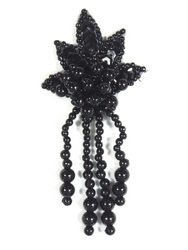 0073  Black Leaf Dangle Sequin Beaded Applique 3"