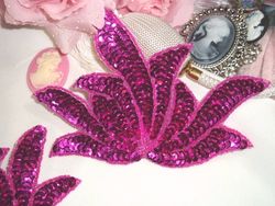 0079 Fuchsia Sea Weed Mirror Pair Sequin Beaded Applique 6"