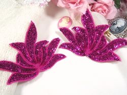 0079 Fuchsia Sea Weed Mirror Pair Sequin Beaded Applique 6"
