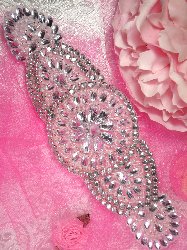 0088 Melissa Silver Beaded Crystal Rhinestone Applique 8.25"
