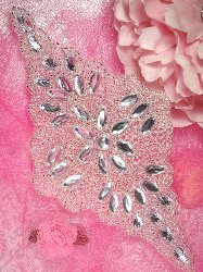 0089 Reduced Wilma Silver Beaded Crystal Rhinestone Applique 8.25"