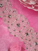 0091 Christine Silver Beaded Crystal Rhinestone Applique 8"