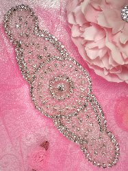 0092 Gladys Silver Beaded Crystal Rhinestone Applique 8"
