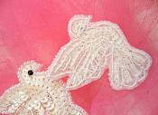 Sequin Beaded Off White Dove Applique Mirror Pair 2"  (0100X)