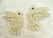 Sequin Beaded Off White Dove Applique Mirror Pair 2"  (0100X)