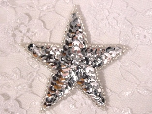 0112 New Size Silver Star Sequin Beaded Applique 2.75"