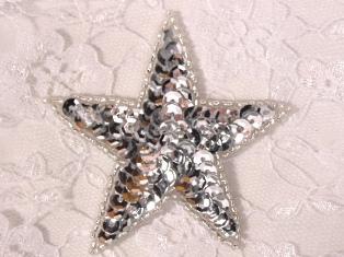 0112 Silver Star Applique Sequin Beaded 2.75"