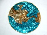 Turquoise & Gold World Sequin Beaded Appliques 0164