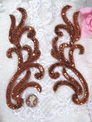 0170 Bronze Mirror Pair Sequin Beaded Appliques 9"