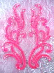 0170  Appliques Hot Pink Mirror Pair Sequin Beaded  9"