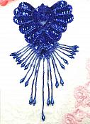 Epaulet Sequin Applique w/ long Dangle Accent Beads Royal Blue Sewing Patch 8" (0178)