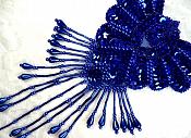Epaulet Sequin Applique w/ long Dangle Accent Beads Royal Blue Sewing Patch 8" (0178)